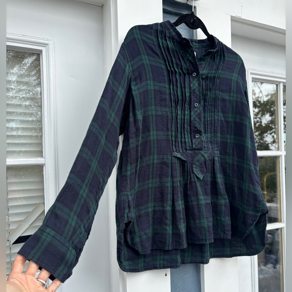 Étoile Isabel Marant Plaid Print Mock Neck Button-Up Top, Size S